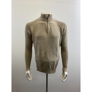 Togo Men's 1/4 Zip Mock Neck Sweater Size Large Beige Long Sleeve Cotton